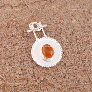 Carnelian Pendant: Oval Orange Gemstone, 925 Sterling Silver