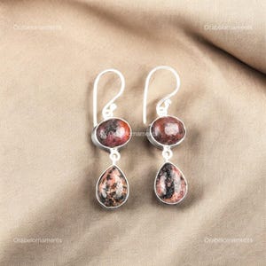 Natural Black Rhodonite Gemstone Earrings, Drop & Dangle Earrings, 925 Sterling Silver Jewelry, Anniversary Gift, Earrings For Her