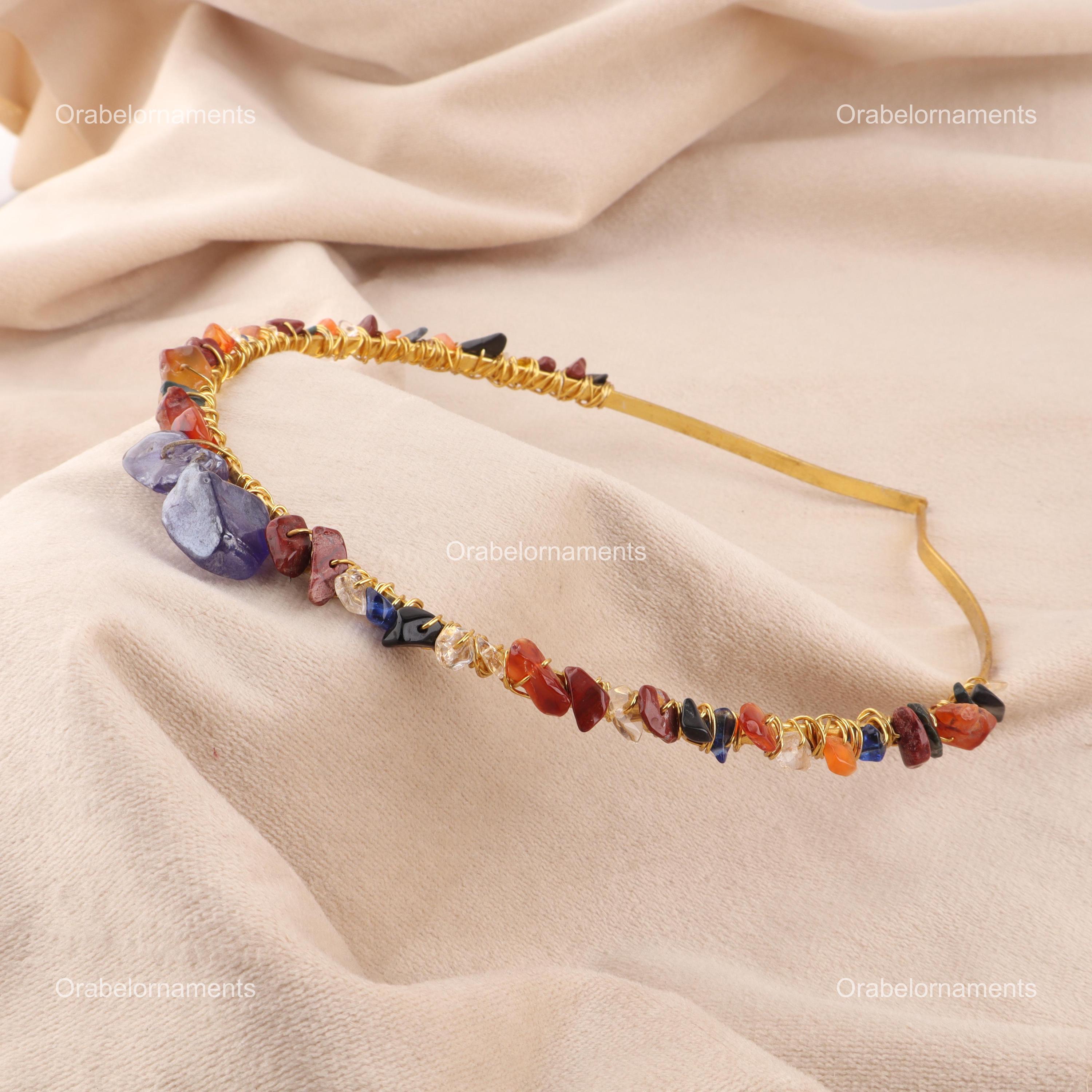 Rose Quartz Headband: Brass Gemstone Hair Band - Adjustable Cuff