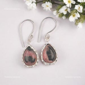 Natural Black Rhodonite Gemstone Earrings, Drop & Dangle Earrings, 925 Sterling Silver Jewelry, Engagement Gift, Earrings For Wife