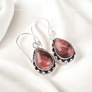 Handcrafted Natural Black Rhodonite Gemstone Earrings, Drop & Dangle Earrings, 925 Sterling Silver Jewelry, Wedding Gift, Earrings For Bride