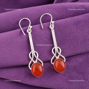 Carnelian Drop Earrings: Handmade 925 Sterling Silver Dangle Jewelry