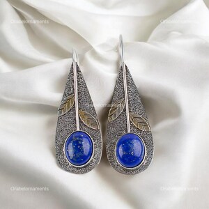 Natural Lapis Lazuli Earrings, Blue Gemstone Earrings, Drop & Dangle Earrings, 925 Sterling Silver Jewelry, Wedding Gift, Earrings For Wife