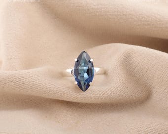 100% Genuine London Blue Topaz Ring, Blue Gemstone Ring, Statement Ring, 925 Sterling Silver Jewelry, Wedding Gift, Ring For Her