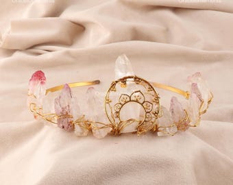 Strawberry Quartz Headband: Brass Crystal Hair Accessory
