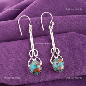 Precious Turquoise Earrings, Blue Gemstone Earrings, Drop & Dangle Earrings, 925 Sterling Silver Jewelry, Wedding Gift, Earrings For Sister