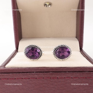 Exquisite Amethyst Cufflink, Gemstone Cufflink, Purple Ball Return Cufflink, 925 Sterling Silver Jewelry, Birthday Gift, Cufflink For Groom