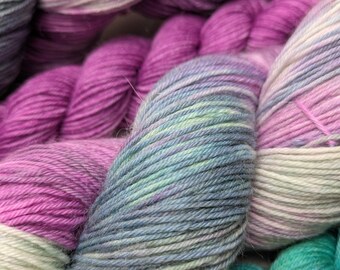 Hand-Dyed Sock Yarn Set: Superwash Merino, Kid Mohair - Orchids & Opals Colorway