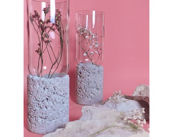 Beton & Glas Vase / Industrial Vase / Industrial Home Flower Dekor Handmade / Upcycled / Upcycled Glas / Wohndeko / Glasflasche