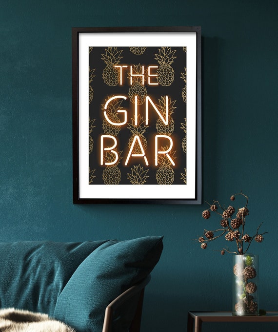 Gin Bar Neon Effect Print: Pineapple Bar Sign