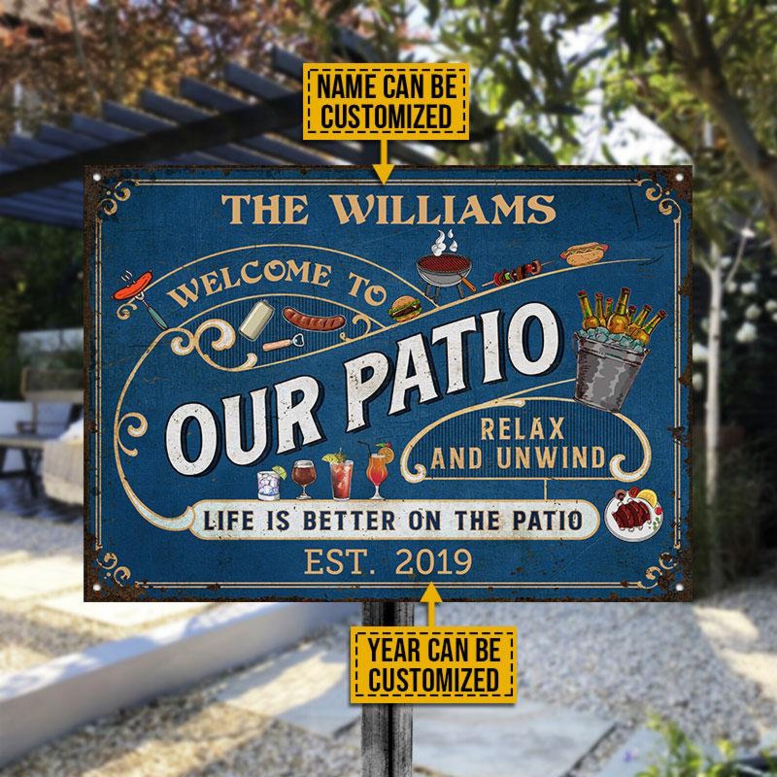 Personalized Patio Metal Sign Patio Sign Metal Patio Sign Etsy