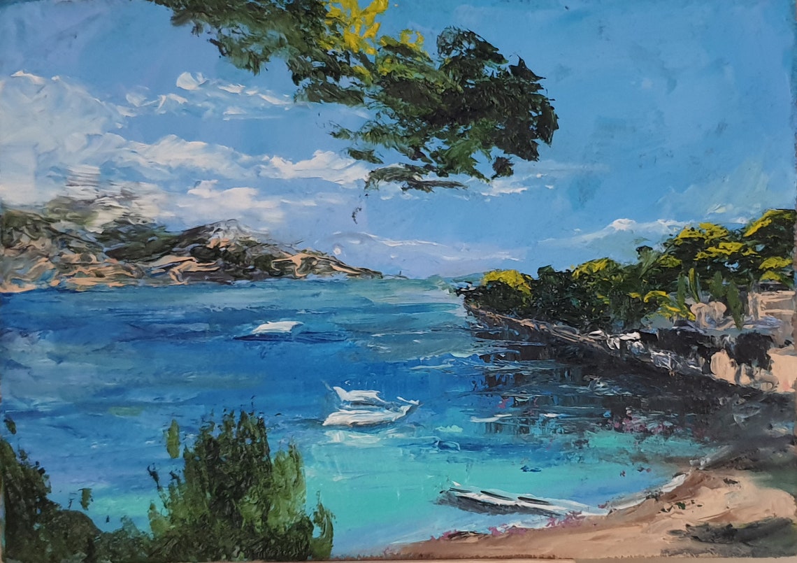 Cote d'azur Original Painting Vacation Wall Art French Etsy
