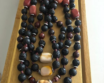 Peace, Support, Healing& Protection 108 bead Mala: Lava Stone, Blood Stone, Jasper