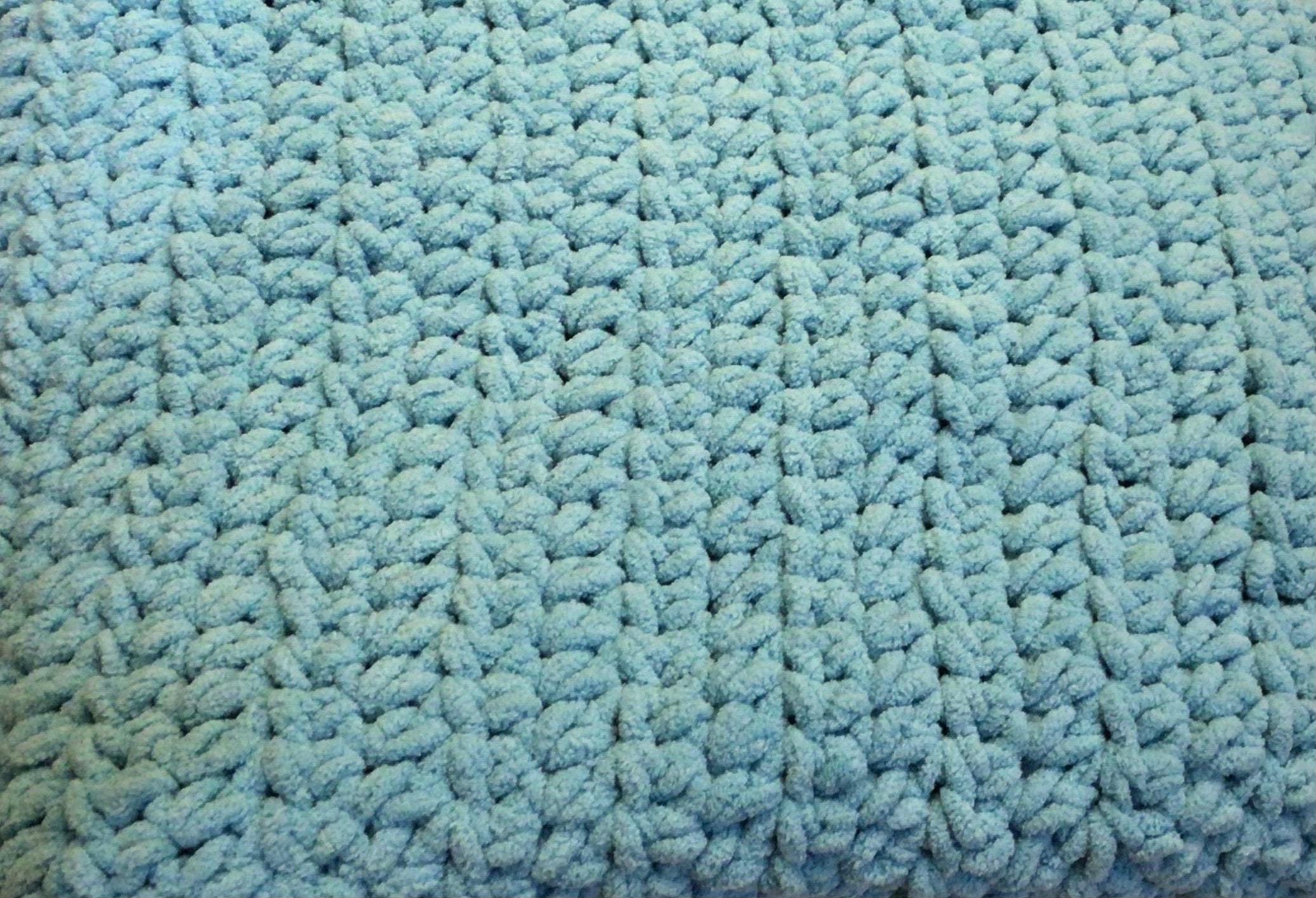 Large Sky Blue Crocheted Chenille Yarn Baby Blanket Etsy