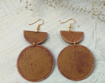 Distressed Leather Round Earrings/Rustic/Summer/Country/Statement/Boho