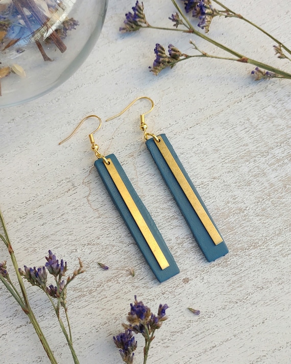 Leather Bar Earrings, Pastel, Minimalist,gold Israel