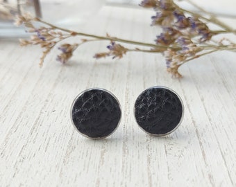 Leren "Blackberry" studs/oorbellen/zwart/minimalistisch