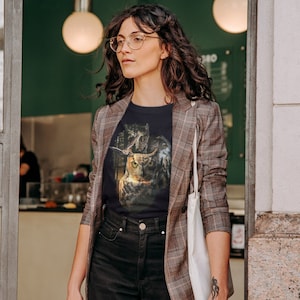 Organic t-shirt for women and men with owls and forest