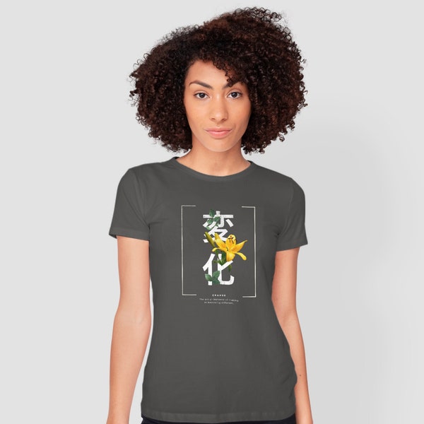 Bio T-Shirt für Damen mit japanischer Blume und Spruch
