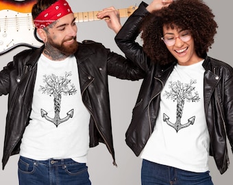 Bio T-Shirt für Damen und Herren mit Anker und Baum