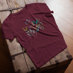 Bio Baumwoll T-Shirt für Damen, Organic Shirt Blumen und Schmetterlinge Bild 6