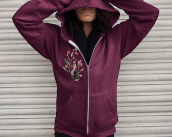Organic hooded jacket flowers and butterflies with zip