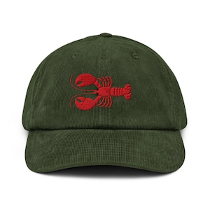 Embroidered Hat - Embroidered Corduroy Hat - Fishing Hat, Embroidered Lobster Hat