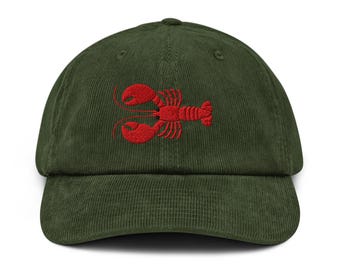 Embroidered Hat - Embroidered Corduroy Hat - Fishing Hat, Embroidered Lobster Hat