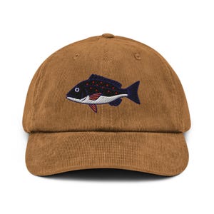 Embroidered Hat - Embroidered Corduroy Hat -   Fishing Hat, Snapper fishing