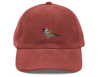 鳥の帽子 刺繍入り スズメと赤ちゃん鳥 コーデュロイキャップ 野生動物