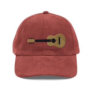 Embroidered Hat - Embroidered Corduroy Hat -  Guitar Embroidered Hat