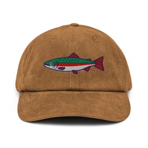 Embroidered Hat - Embroidered Corduroy Hat -   Fishing Hat, Trout fishing