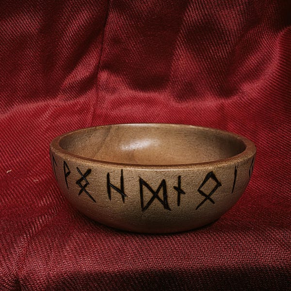 Wooden Offering Bowl with Hand Burnt Runes