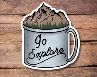 Watercolor Mountain Sticker: Waterproof Vinyl Decal for Laptop, Water Bottle