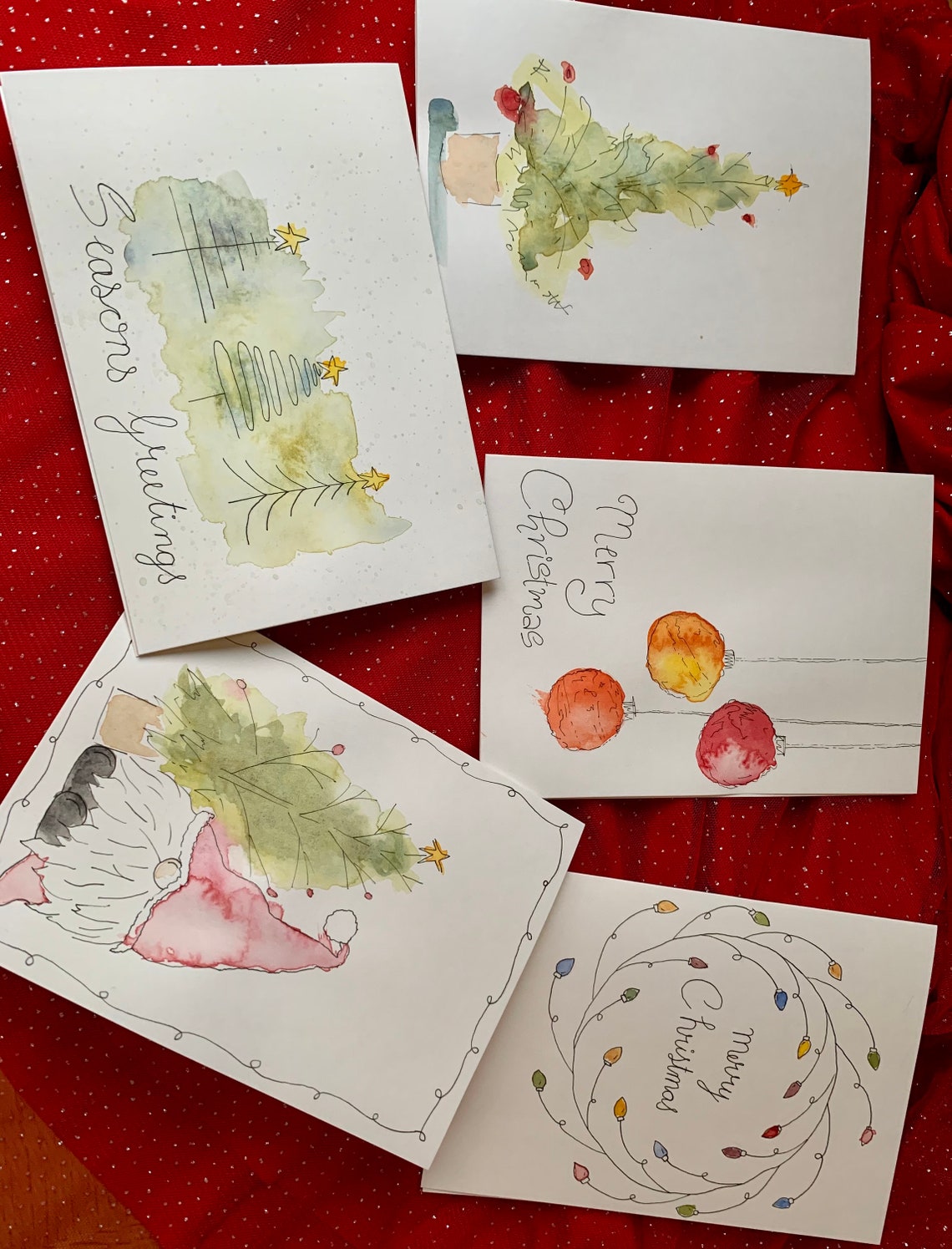 Original Aquarell Weihnachtskarten assorted 5 Stück Etsy.de