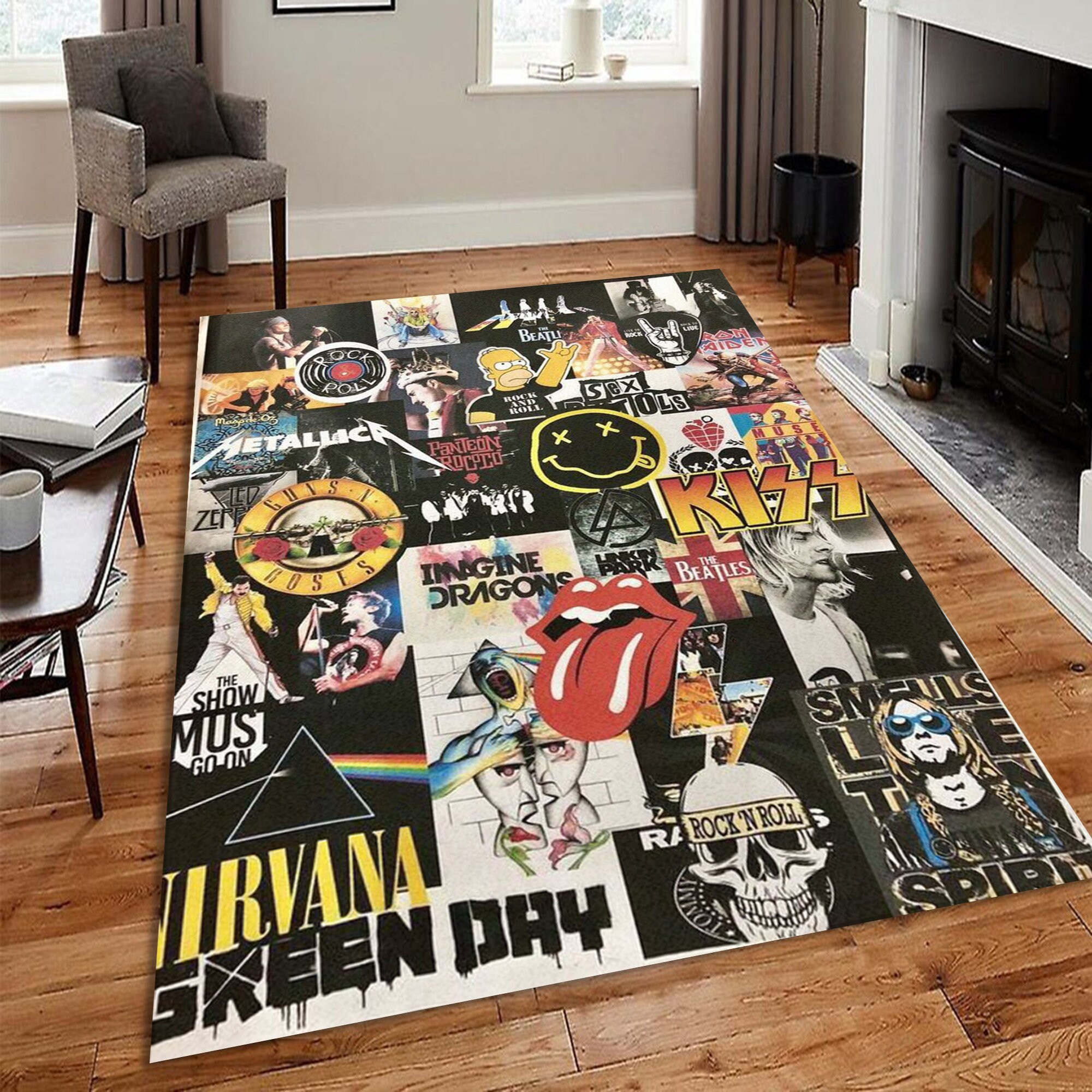 Rock and Roll Rock Bands Rug Rockbands Concert Music Floor Etsy