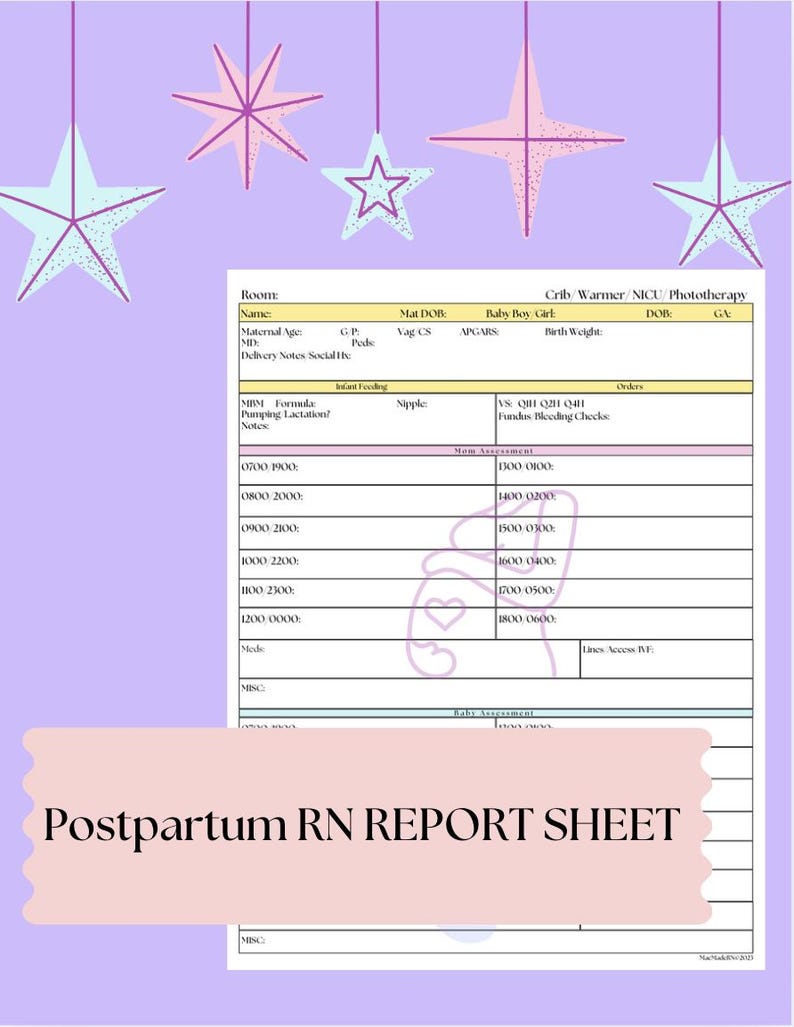 Postpartum Nurse Report Template - Etsy