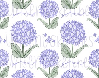 Arquivo digital PNG com desenho à mão de flores de Páscoa e primavera, incluindo hortênsias em estilo clássico e sem emendas.