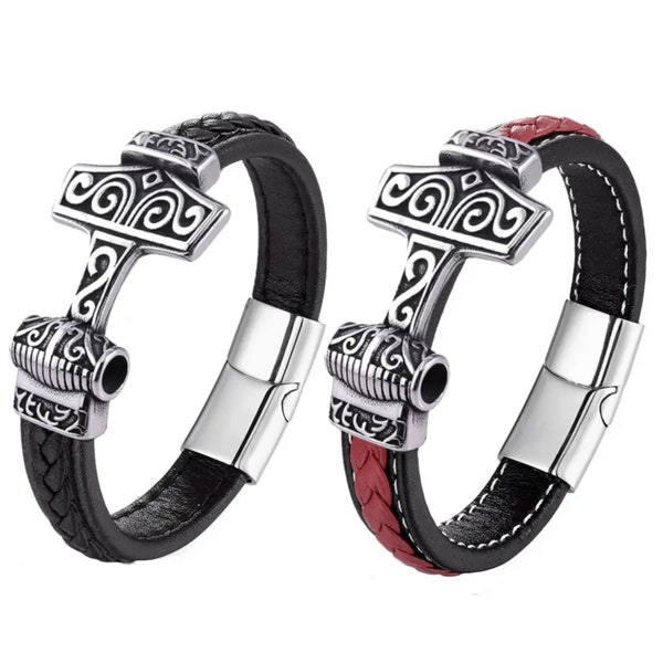 Lederarmband Thors Hammer Herren Edelstahl Geschenkidee Geburtstagsgeschenk Geschenk Männer Viking Wikinger Schmuck Vatertag