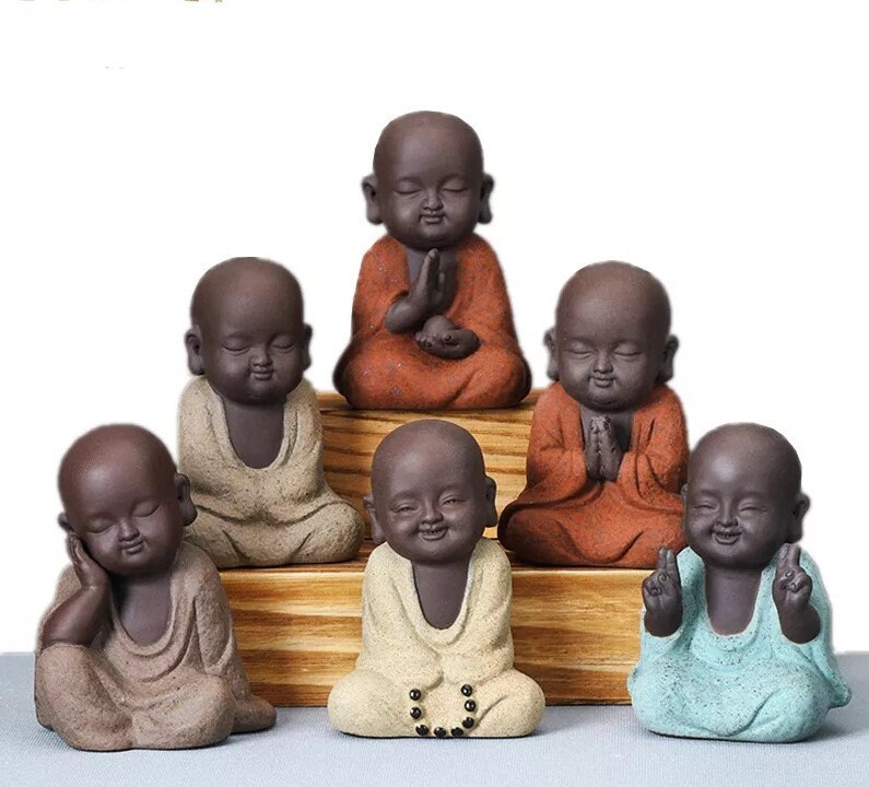 Mini Buddha Statue Little Cute Laughing Baby Monk Sculpture Etsy