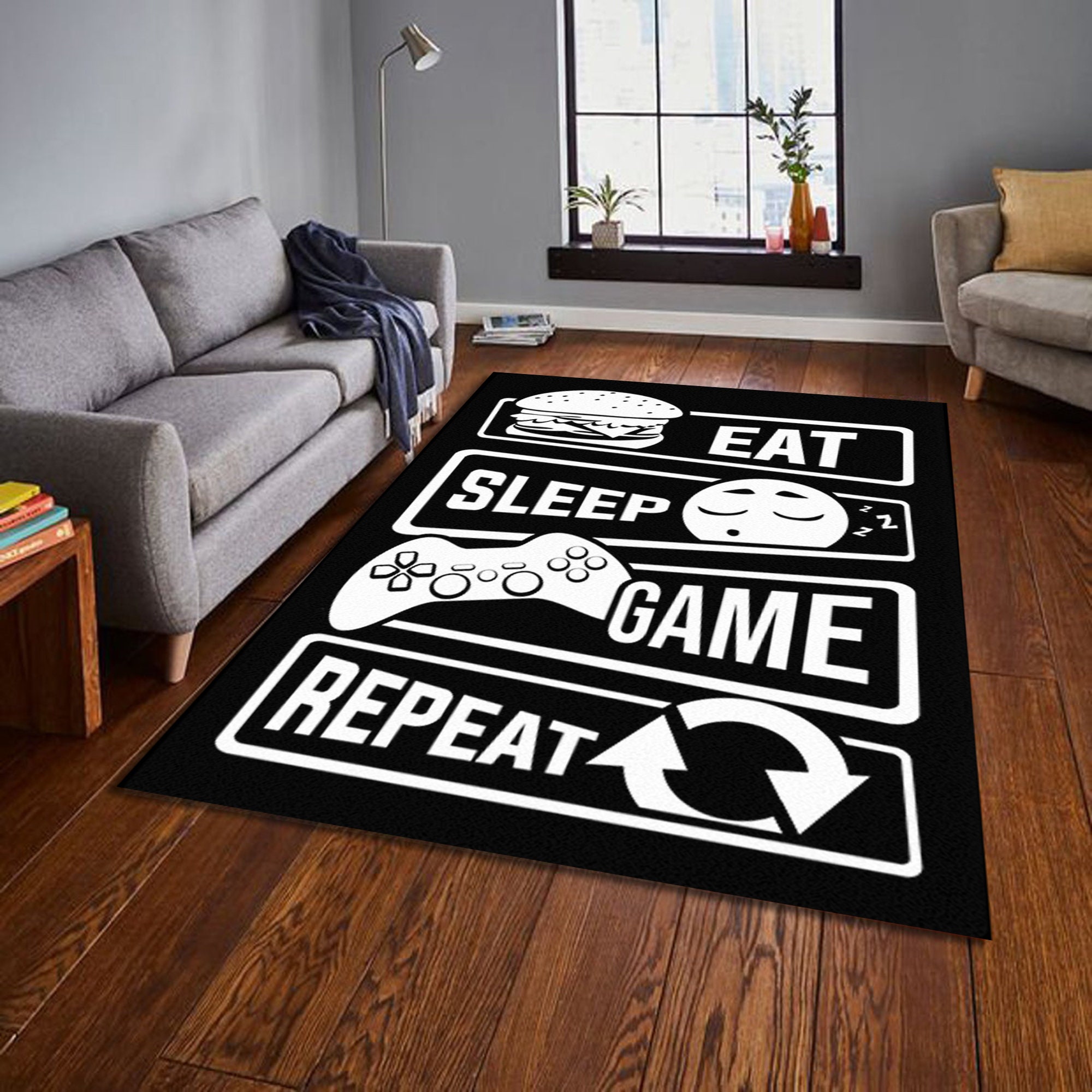 Eat Sleep Game Repeat Rug Gaming Designs Game Rug Floor Etsy