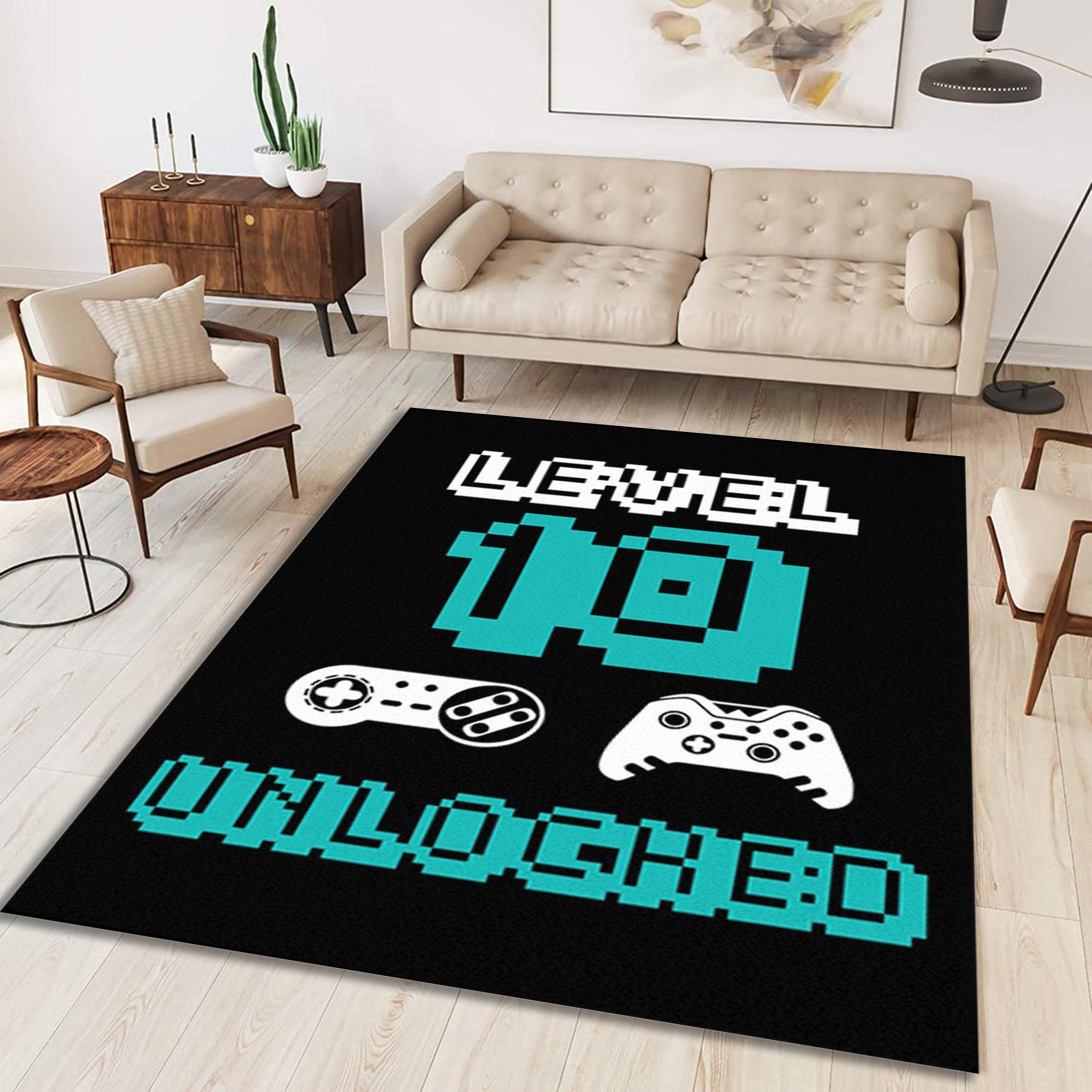Level up Gaming Rug Level 10 Unloched Game Designs Game Rug Etsy
