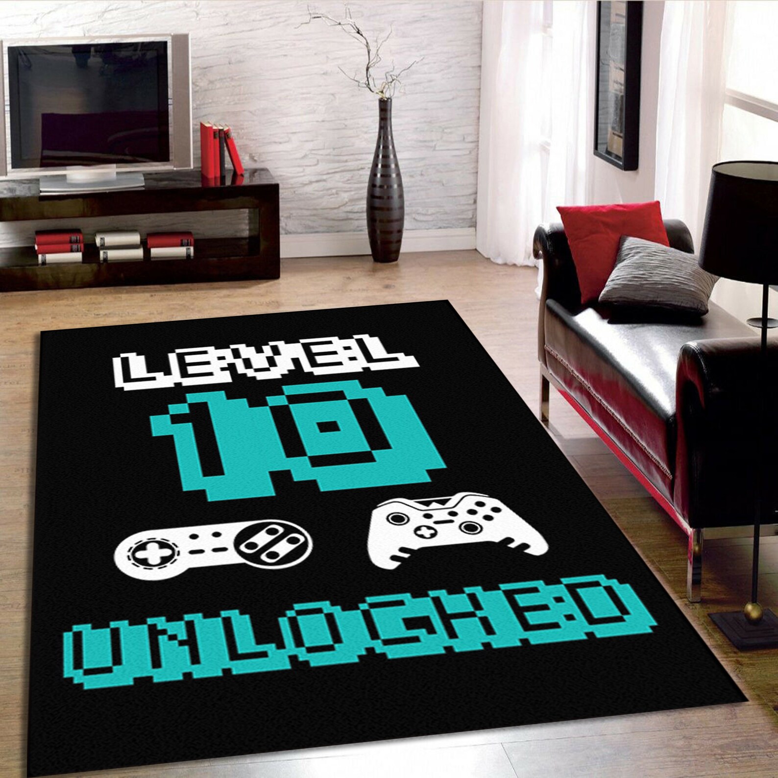 Level up Gaming Rug Level 10 Unloched Game Designs Game Rug Etsy