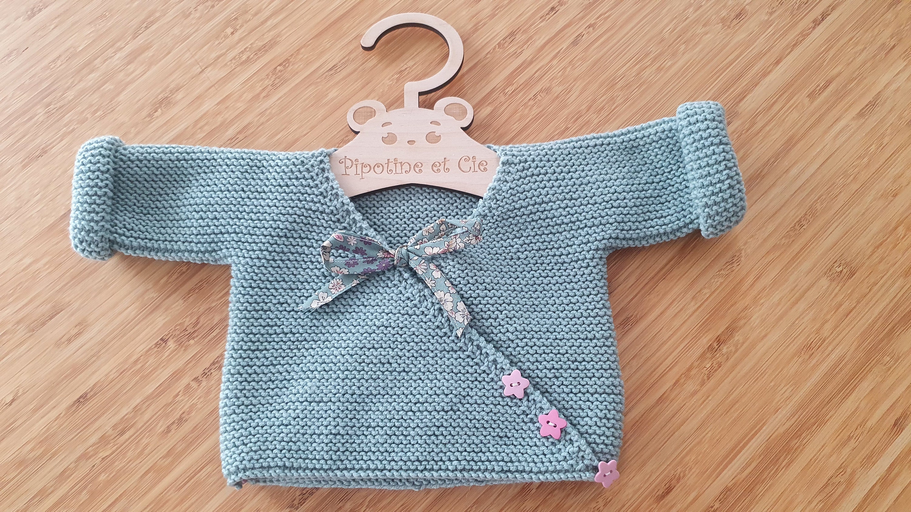 Vêtement layette brassière kimono cache-coeur tricoté main bébé naissance  nouveau né noeud liberty - Fait main avec ♥︎ - Naissance - 0 mois