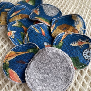 Upcycled cleansing cosmetic circles/fabric rounds, - fish pattern (set of 10)