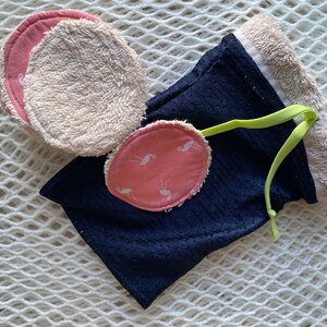 Reusable, cleansing cosmetic circles or fabric rounds, upcycled - washable for hundreds of uses - flamingo pattern (set of 14)