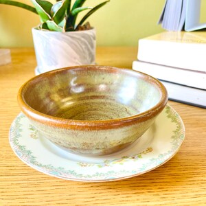 Ceramic planter pot, 6.25” x 3” tall upcycled pottery with drainage and antique dish