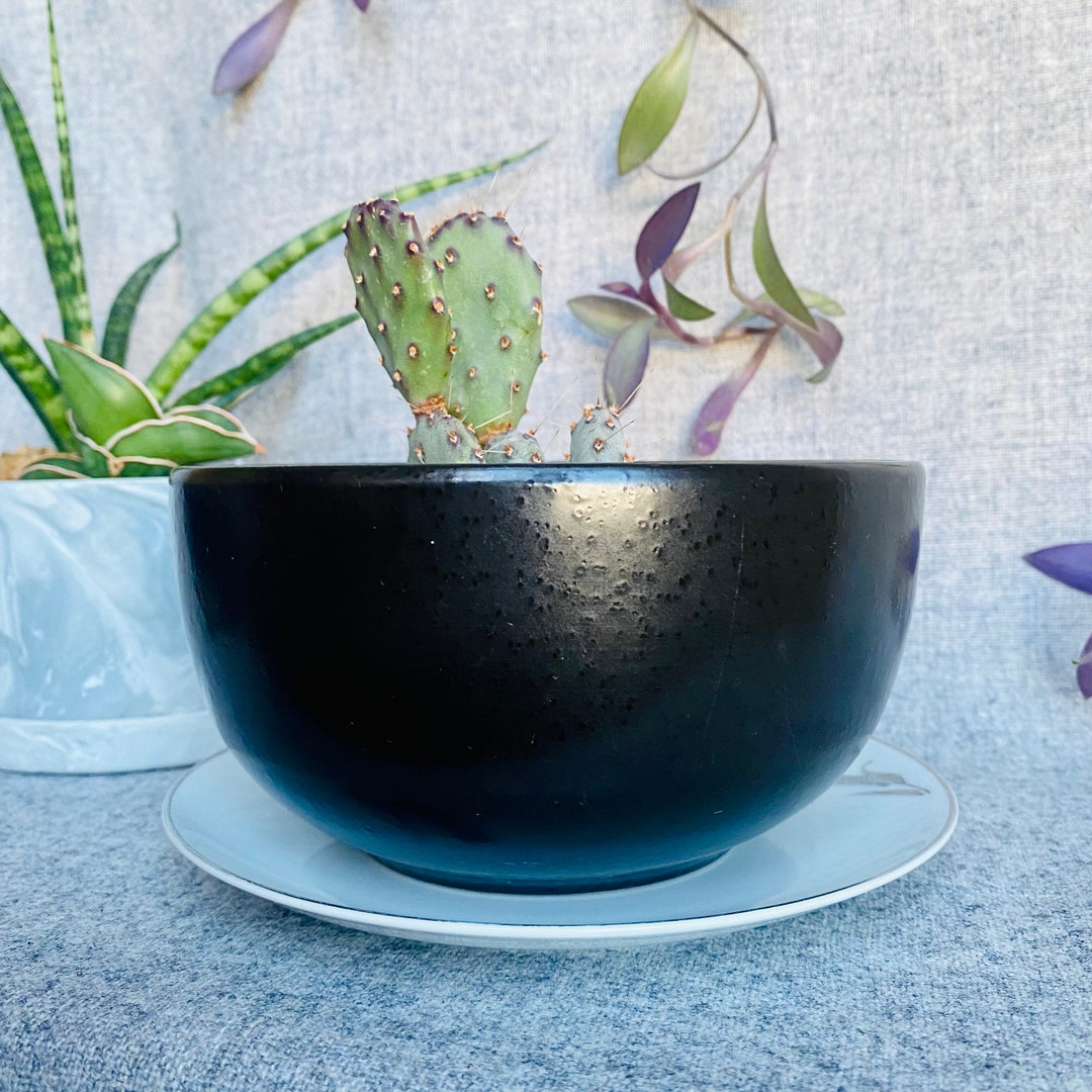 Upcycled Ceramic Black Bowl Planter 5.75x3 Plant Pot With Etsy