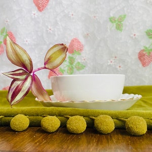 Upcycled small white ceramic planters, small 4.25” x 2” Christmas plant pot with drainage hole and poinsettia design drainage dish
