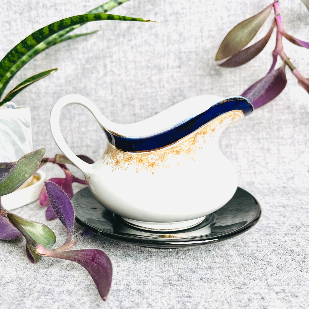 Upcycled Antique Blue and Gold Trim Saucer Planter Small Etsy